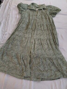 Light Sage Eyelet Button-Front Tiered Maxi Dress
